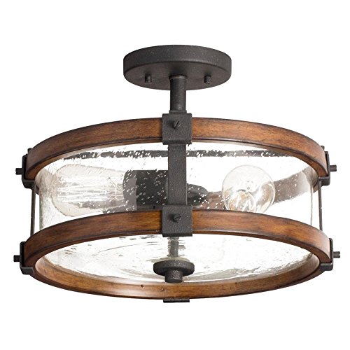 Kichler 38171 Distressed Semi Flush Mount Light, 3, Black Metal and Wood