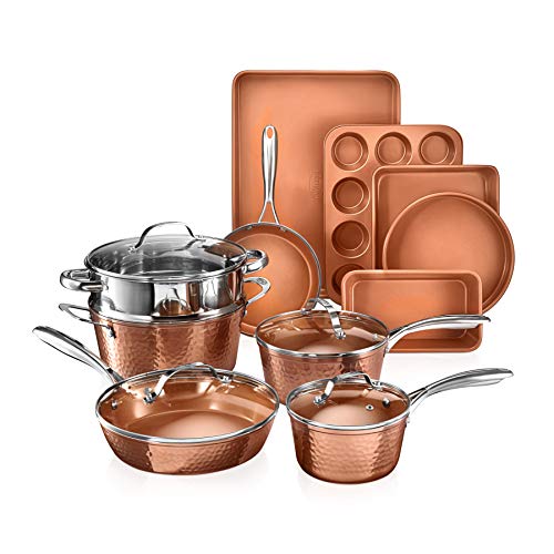 Gotham Steel Hammered Copper Collection - 15 Piece Prem...