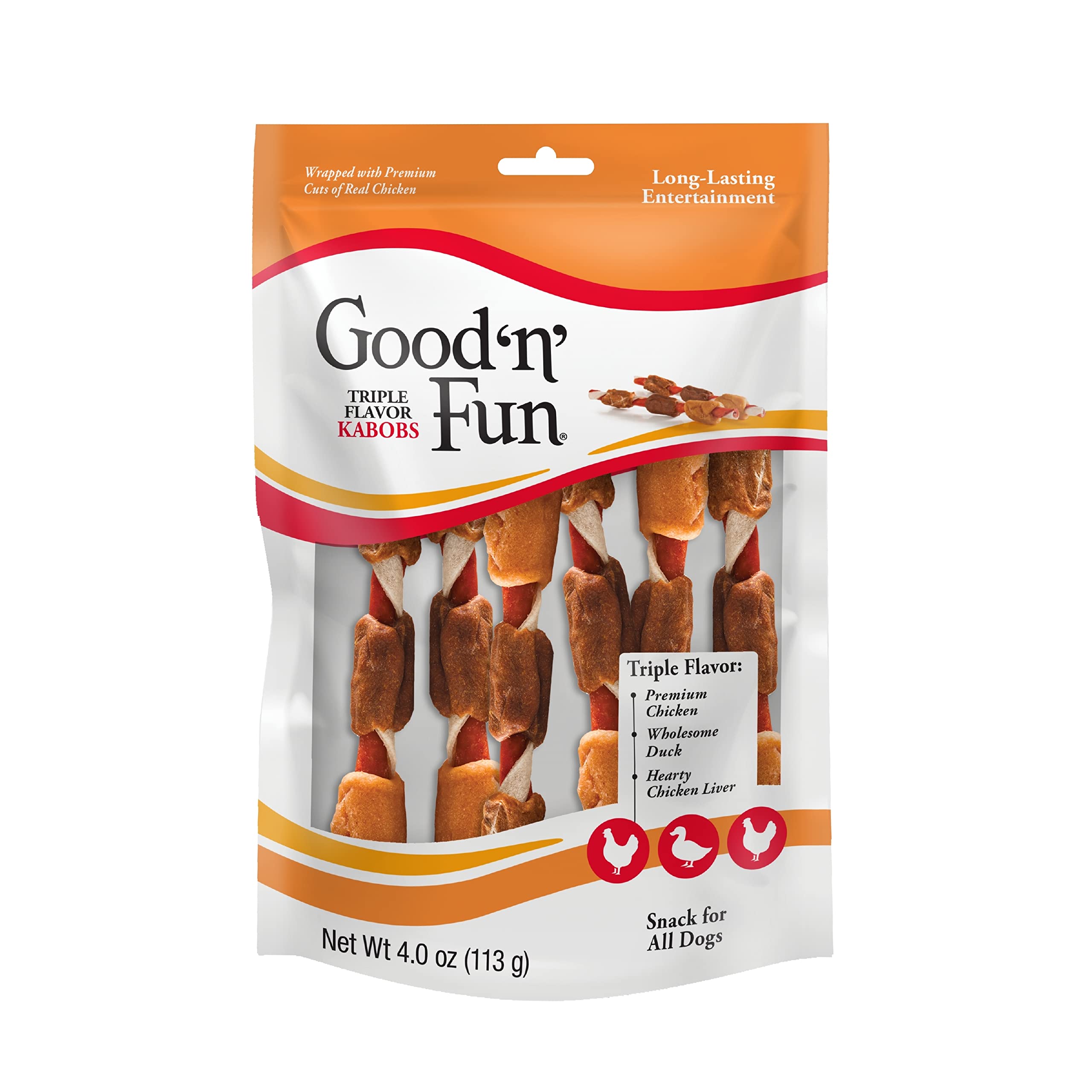 Good'n'Fun Triple Flavored Rawhide Kabobs for Dogs, Tre...