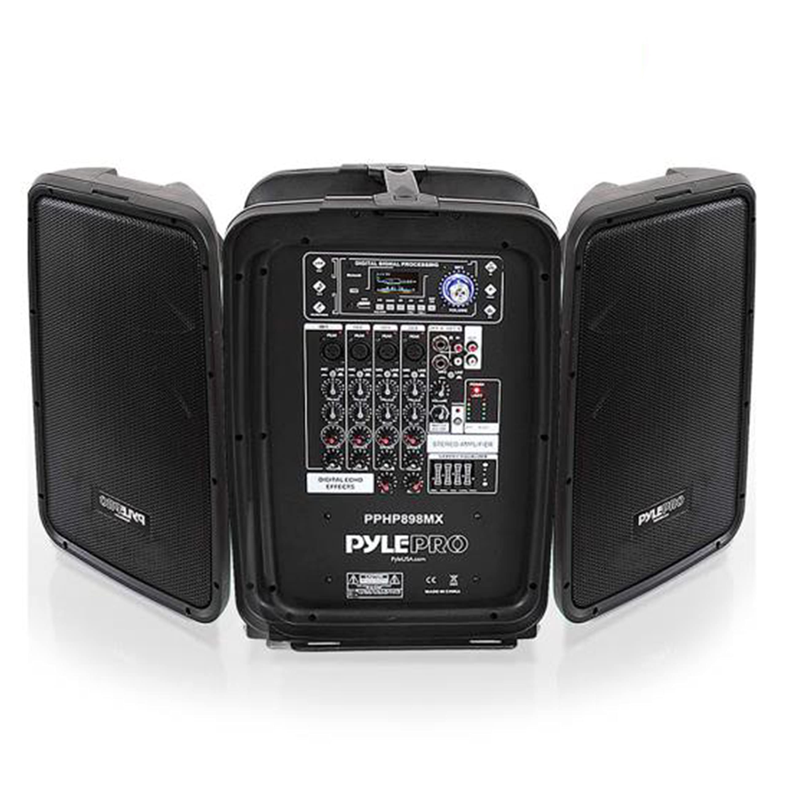 Pyle PPHP898MX 600 Watt 8-Channel Portable Bluetooth Wireless PA Speaker Amplifier Kit with 8