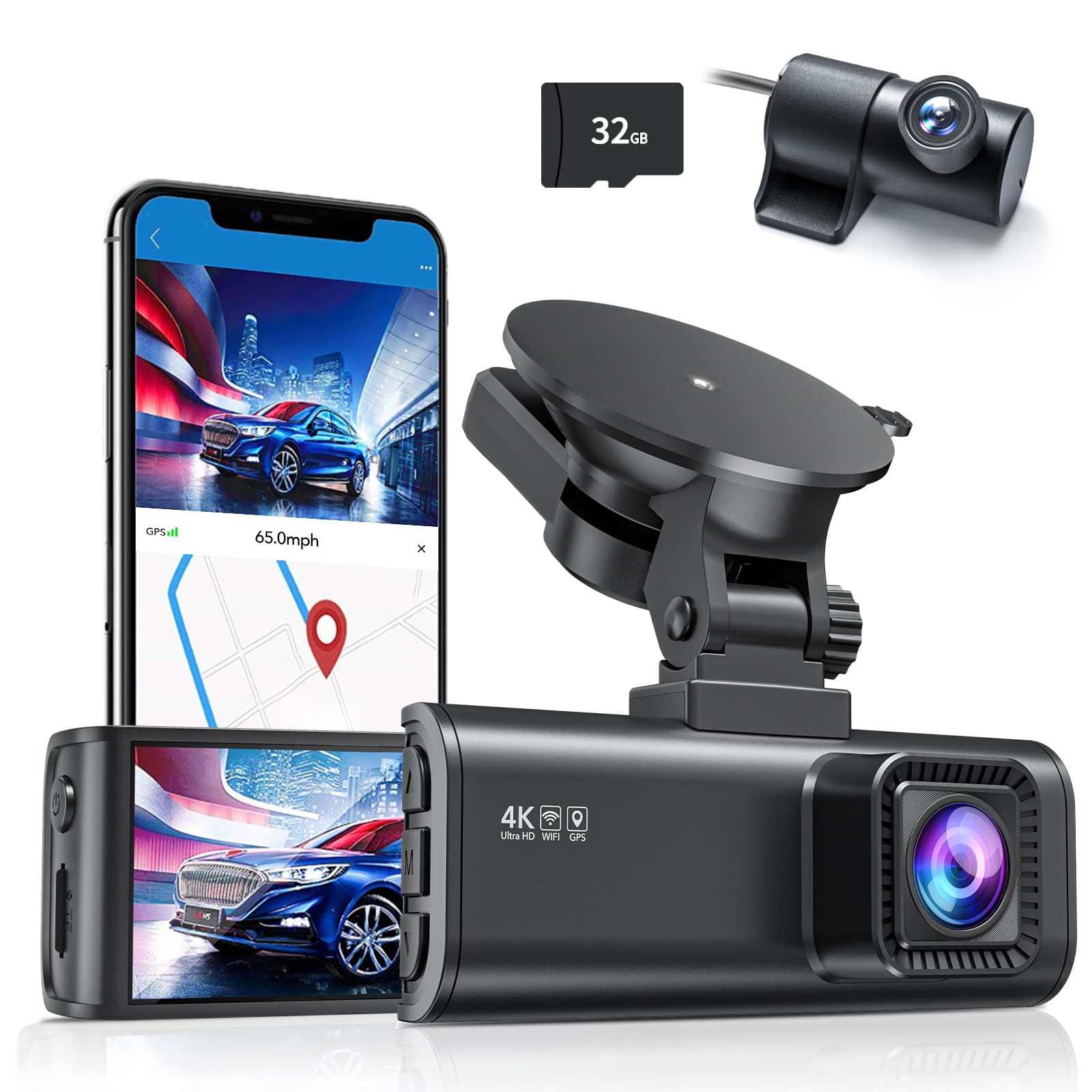 REDTIGER Dash Cam Front Rear, 4K/2.5K Full HD Dash Came...