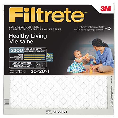 Filtrete Healthy Living Elite Allergen Reduction AC Furnace Air Filter, Attracts Fine Inhalable Particles, MPR 2200, 20 x 20 x 1, 6-Pack