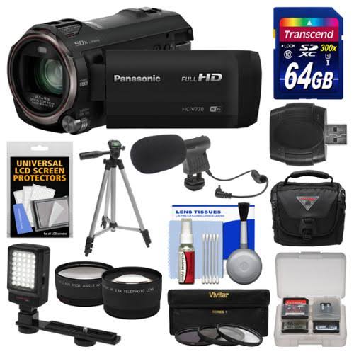 Panasonic HC-V770 HD Camcorder with Wireless Smartphone Twin Video Capture + 64GB 94MB/s UHS-1/U3