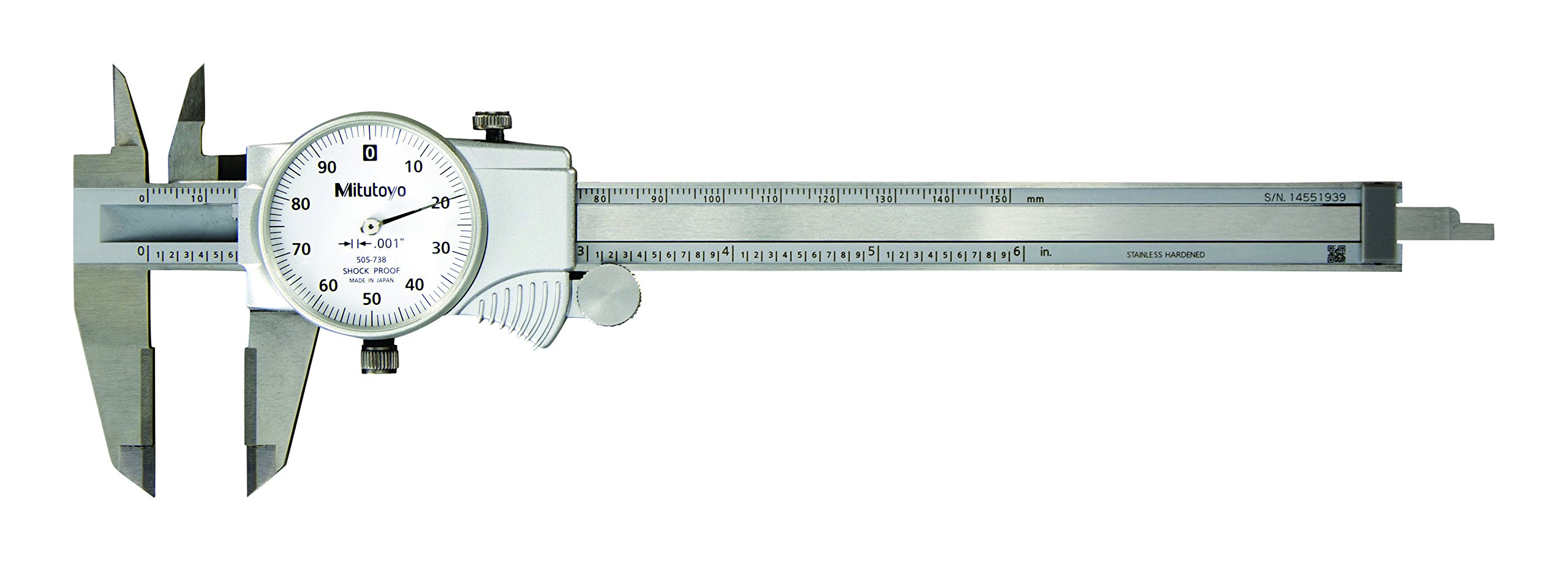 Mitutoyo 505-738 D6 inch TXWW Dial Caliper, ID, OD Carbide, 0.1 inch/Rev, 0 inch -6 inch .001 inch 6 to 7.9 Inches