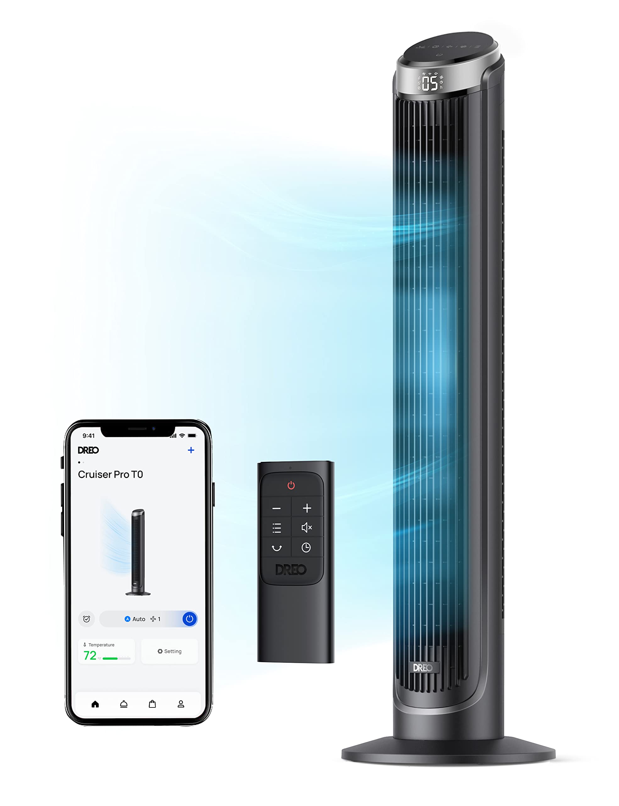  Dreo Smart Tower Fans that Blow Cold Air, Standing Fan for Bedroom, 90° Oscillating, 26ft/s Velocity Quiet Floor Fan with Remote, 8H Timer, Voice Control Bladeless Fans for Indoors, Works with Alexa,...