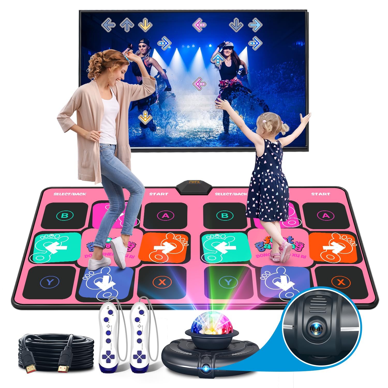 FWFX Dance Mat Games for TV - Wireless Musical Electronic Dance Mats with HD Camera, Double User Exercise Fitness Non-Slip Dance Step Pad Dancing Mat for Kids & Adults, Gift for Boys & Girls…