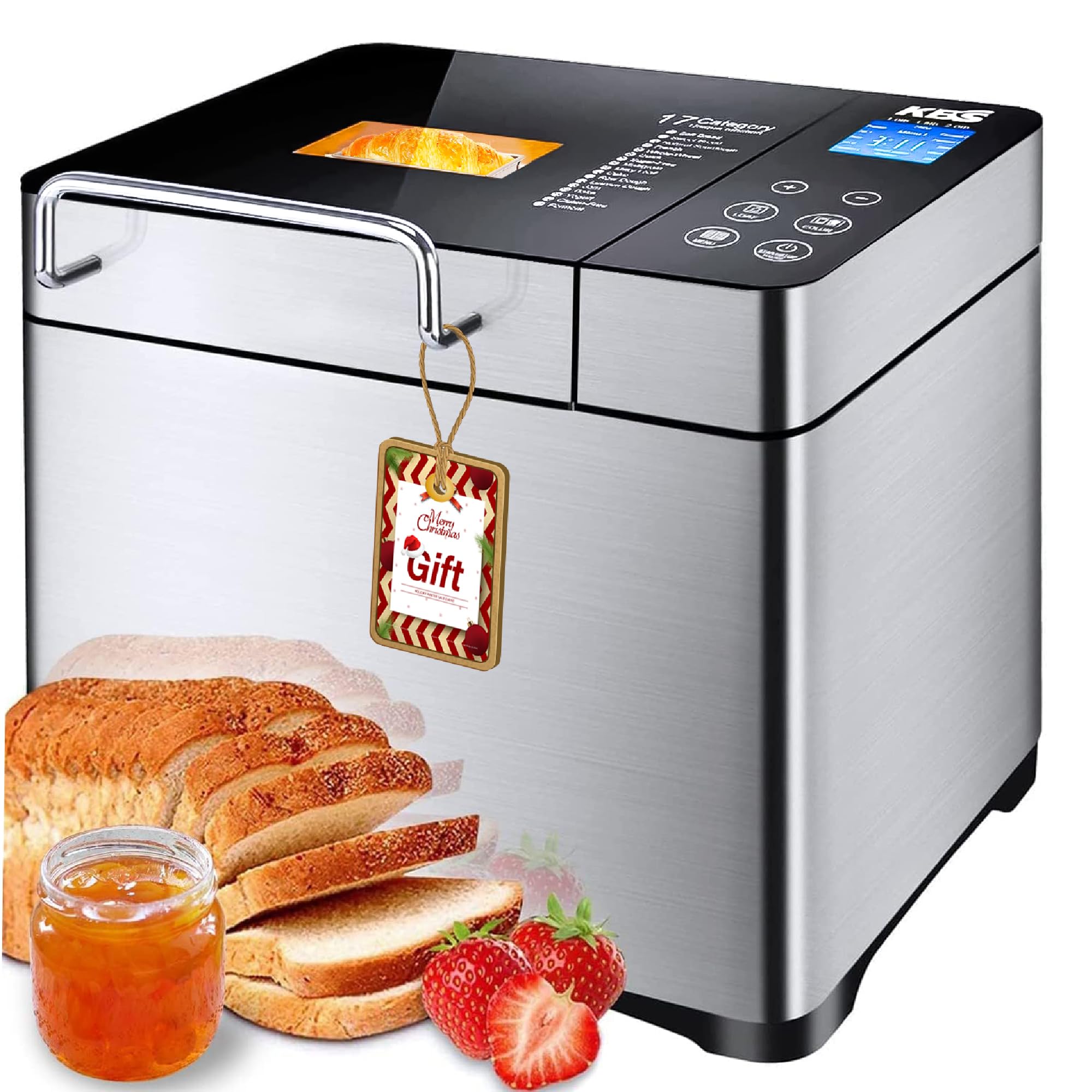 KBS Pro Stainless Steel Bread Machine, 2LB 17-in-1 Prog...