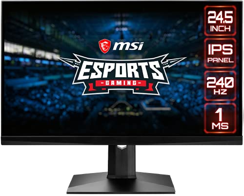 MSI 24.5” FHD (1920 x 1080) Non-glare with Super Narrow Bezel 240Hz 1ms 16:9 HDMI/DP/USB Height Adjustment G-Sync Compatible IPS Gaming Monitor (OPTIX MAG251RX),Black