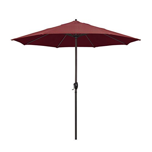 California Umbrella 9' Round Aluminum Market Umbrella, Crank Lift, Auto Tilt, Bronze Pole, Terrace Adobe Olefin