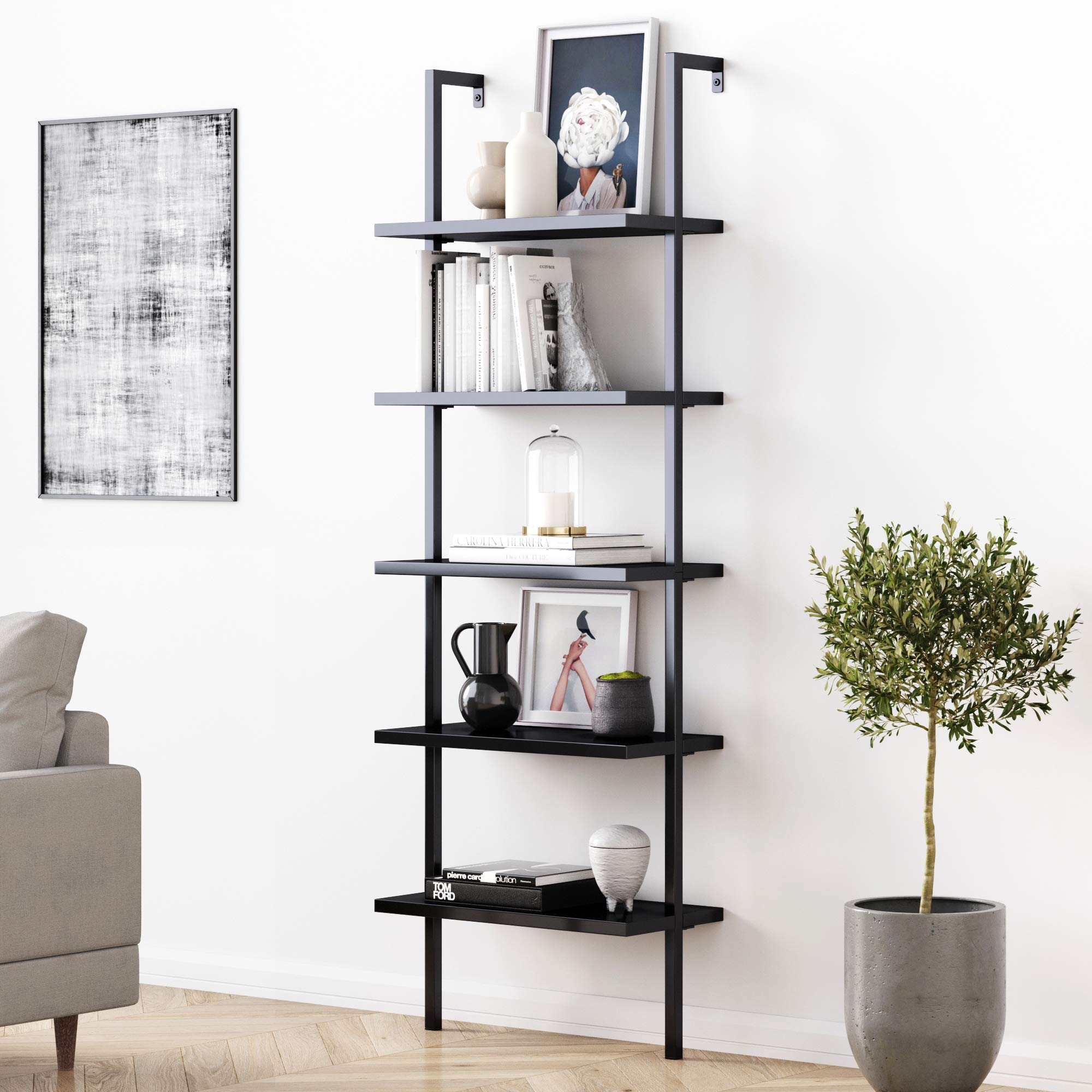 Nathan James Theo 5-Shelf Black Modern Bookcase, Open W...